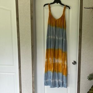 Tie-Dye Maxi Dress in Blue and Orange/yellow.